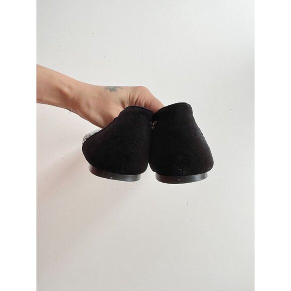 ZARA Black Velvet Mesh Crystal Rhinestone Ballerina Ballet Flats, Size 39 - Picture 8 of 13
